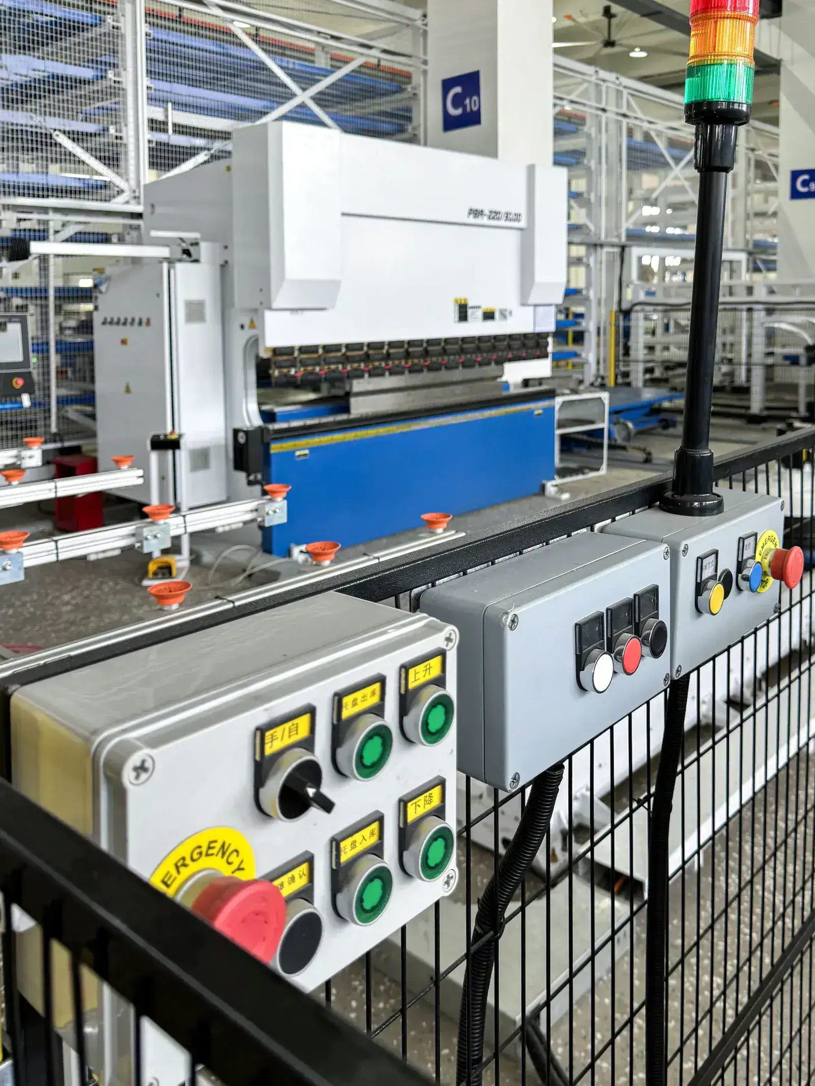 Pushbutton control stations in an automated factory