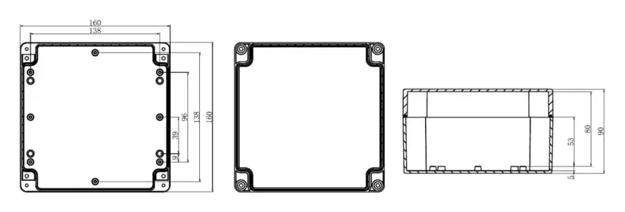 F160-160-90 dimensional line drawing