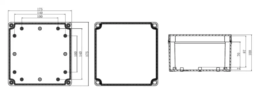 AG175-175-100 dimensional line drawing