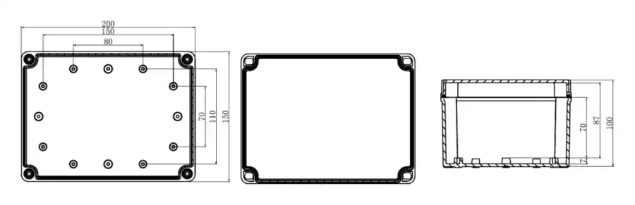 AG200-150-100 dimensional line drawing