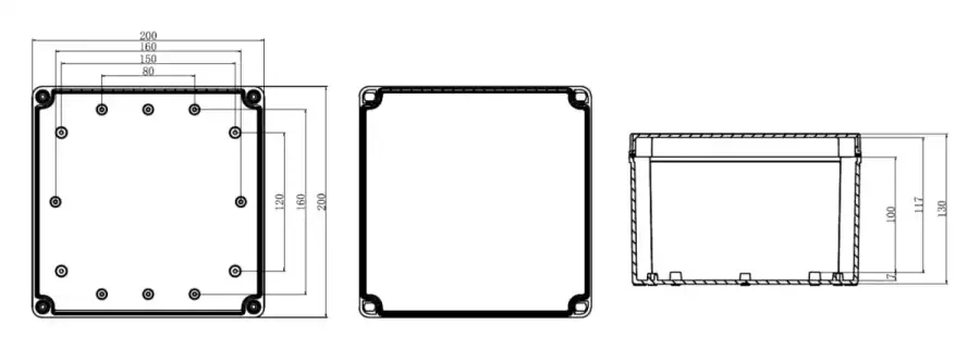 AG200-200-130 dimensional line drawing
