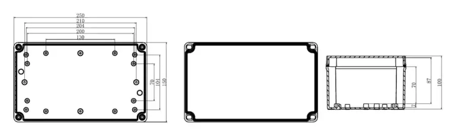AG250-150-100 dimensional line drawing