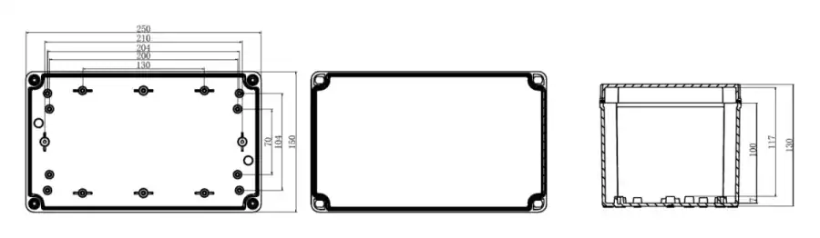 AG250-150-130 dimensional line drawing