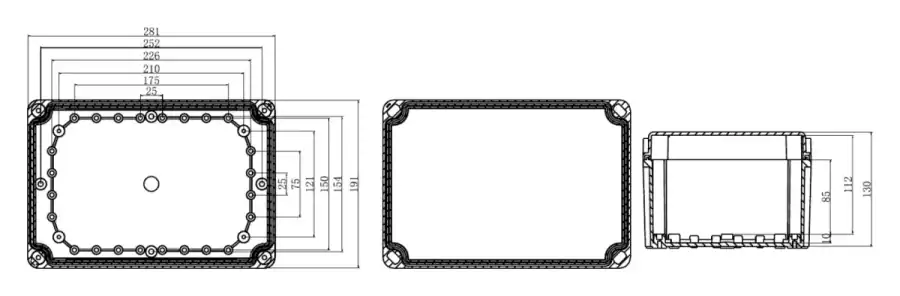 AG280-190-130 dimensional line drawing