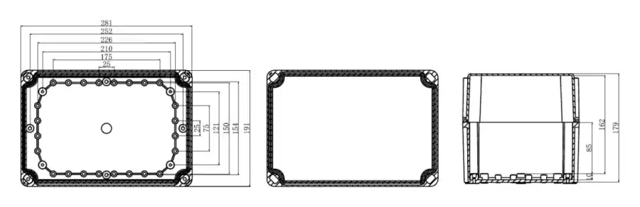 AG280-190-180 dimensional line drawing