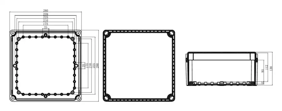 AG280-280-130 dimensional line drawing