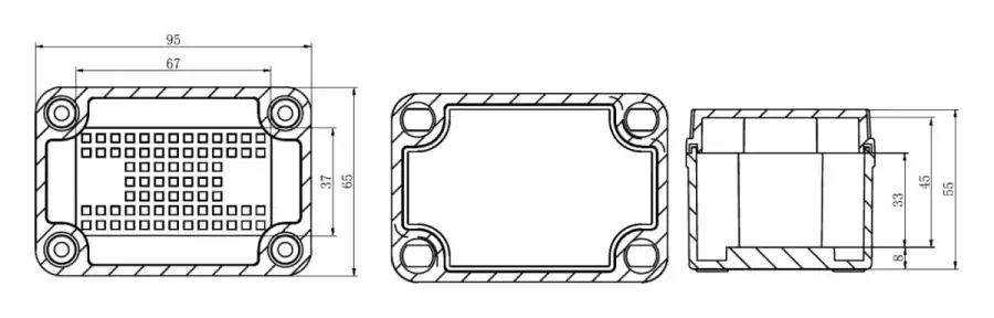 AG95-65-55 dimensional line drawing