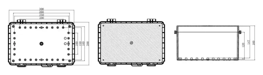 300-200-160 dimensional line drawing