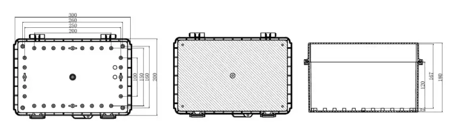 300-200-180 dimensional line drawing