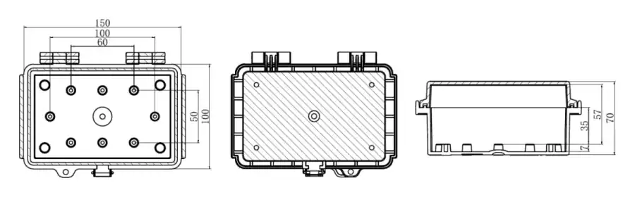 150-100-70 dimensional line drawing
