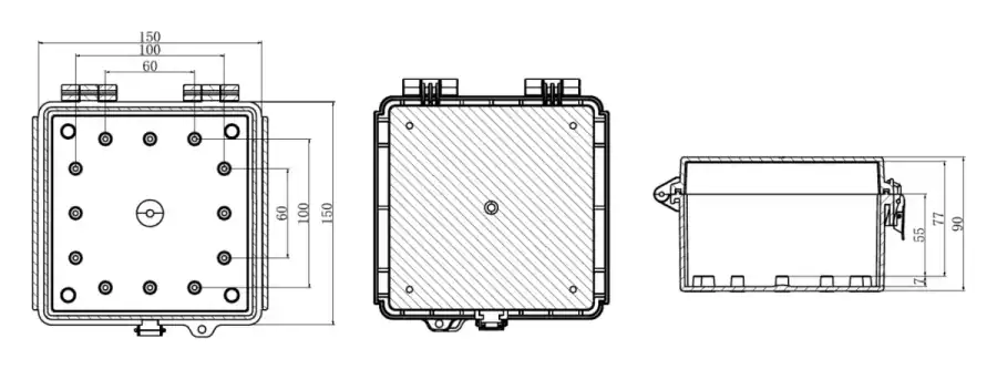 150-150-90 dimensional line drawing
