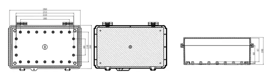 260-160-100 dimensional line drawing
