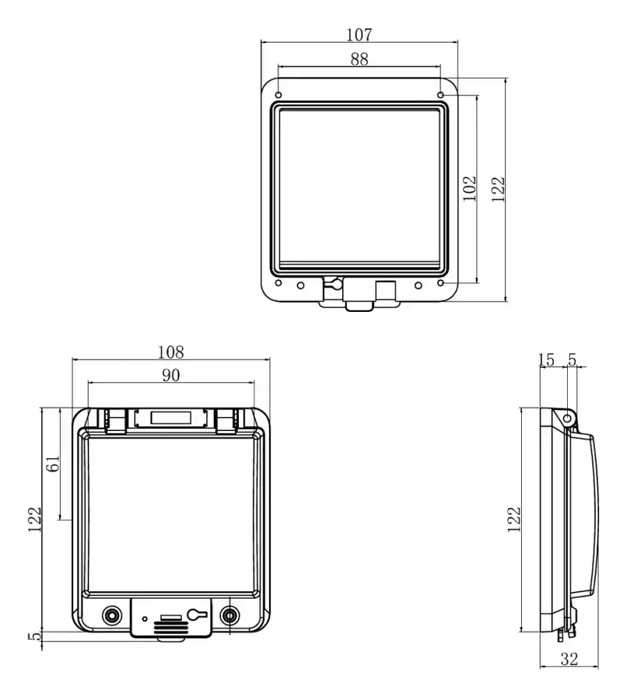 5 modules dimensional line drawing