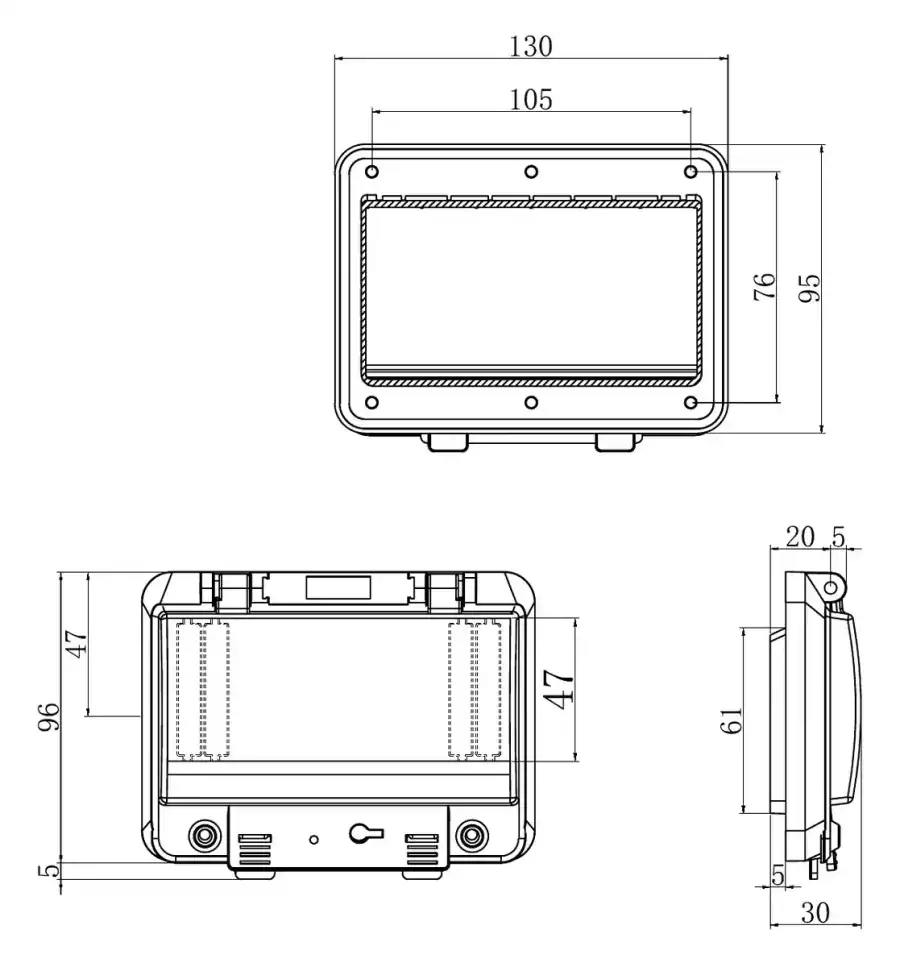 6 modules dimensional line drawing