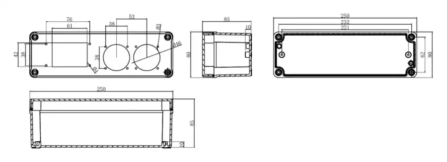 Vertical Double Socket dimensional line drawing