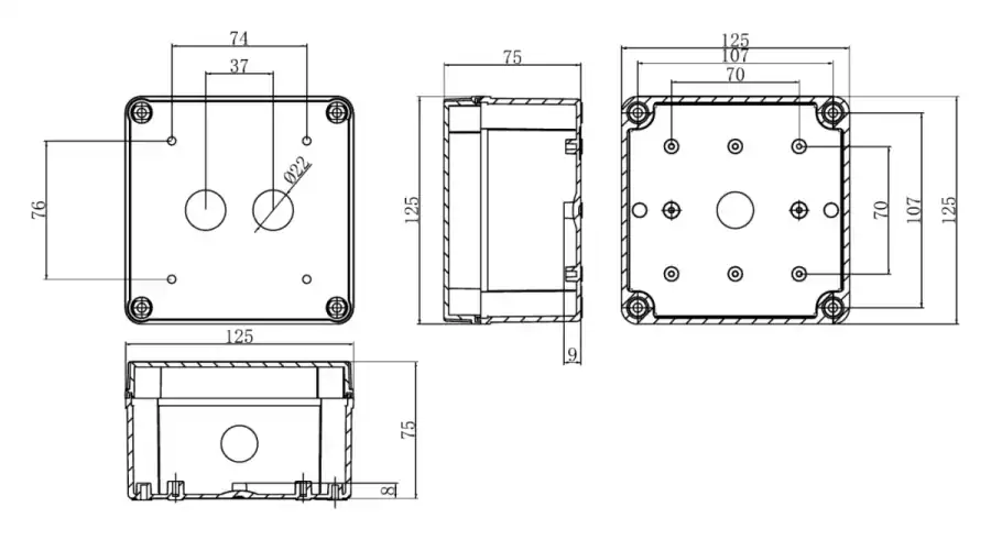 Two-hole dimensional line drawing
