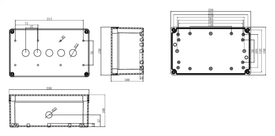 Five-hole dimensional line drawing